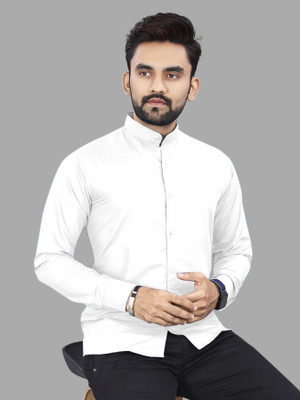 Radiance Creations Men Solid, Color Block Casual White Shirt