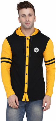 tfurnish Men Self Design Casual Black, Yellow Shirt