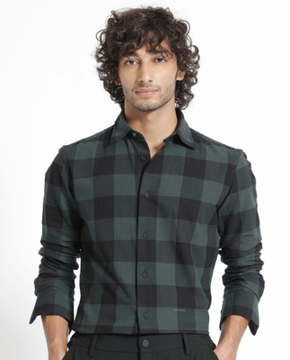 RARE RABBIT Men Checkered Casual Green Shirt