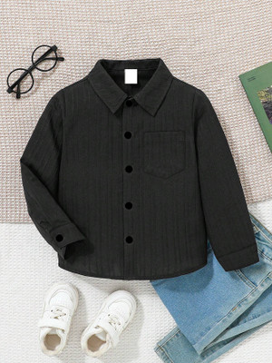 ESTHERCHARM Boys Striped Casual Black Shirt