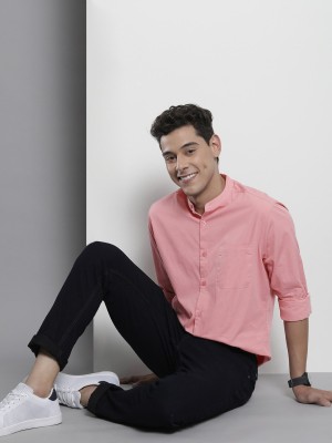 The Indian Garage Co. Men Solid Casual Pink Shirt