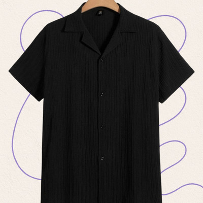Looksky Men Self Design Casual Black Shirt