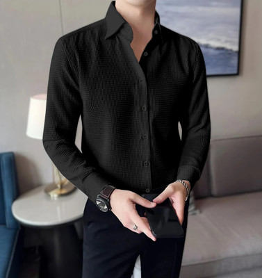 AMORE FASHION Men Self Design, Solid Casual Black Shirt