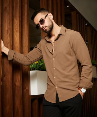 CAMPUS SUTRA Men Self Design Casual Brown Shirt