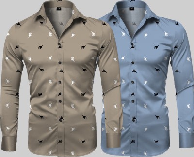 SAADIWALA Men Printed Casual Light Blue, Grey Shirt(Pack of 2)