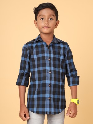 CAZZBA Boys Checkered Casual Dark Blue Shirt