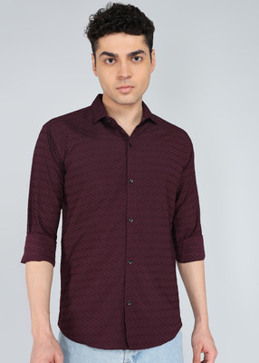 DISHANK CREATION Men Self Design Party Purple Shirt