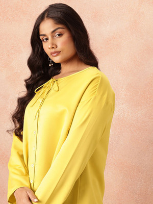 all about you Women Solid Casual Yellow Shirt