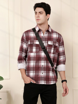 WROGN Men Checkered Casual Brown Shirt