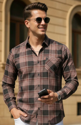 Surhi Men Checkered Casual Brown Shirt