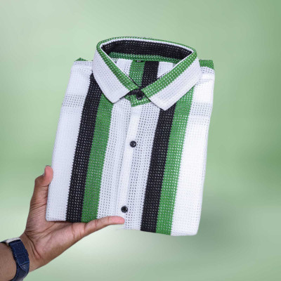 Vastram Enterprise Men Striped Casual Green Shirt