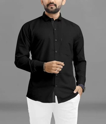 Lipsaa Men Solid Casual Black Shirt