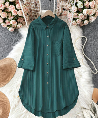 Sheetal Associates Women Self Design Casual Dark Green Shirt