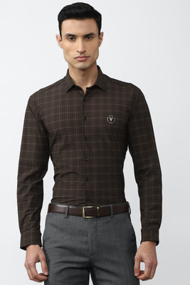 VAN HEUSEN Men Checkered Formal Brown Shirt