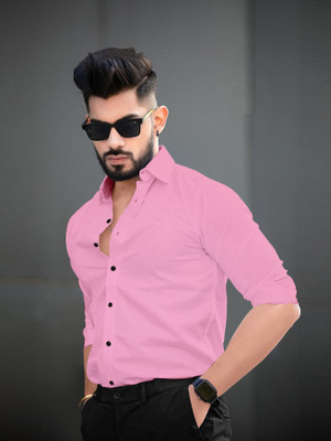 Riddhi Siddhi Enterprise Men Solid Casual Pink Shirt