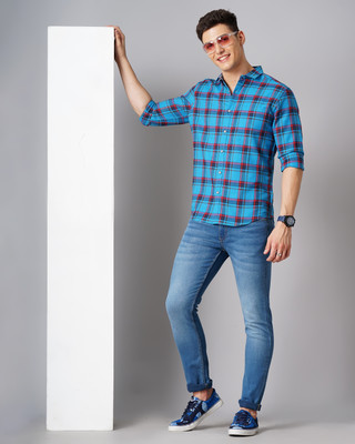 Hardsoda Men Checkered Casual Blue, Red, Dark Blue Shirt