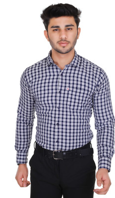 Arthz Fashion Trend Men Checkered Casual Dark Blue, White Shirt