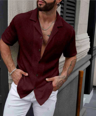 MSD FSN Men Self Design Casual Maroon Shirt