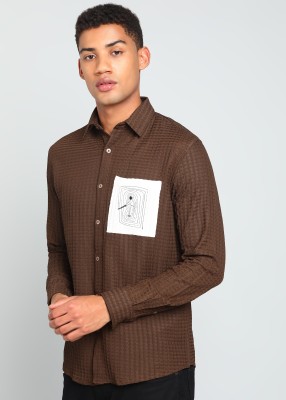 INDICLUB Men Self Design Casual Brown Shirt