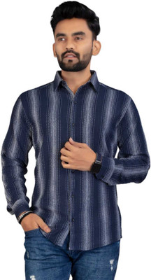 HEJAMAA CREATION Men Striped Casual Blue Shirt