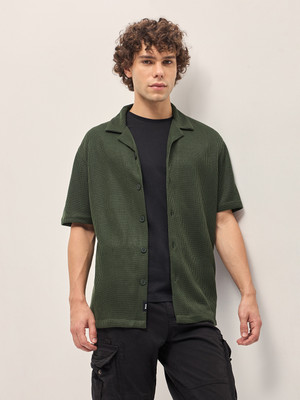 THE BEAR HOUSE Men Self Design Casual Green Shirt