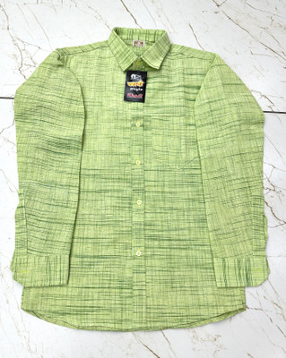 A A ENTERPRISES Men Self Design Casual Green Shirt