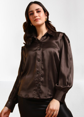Ann Springs Women Solid Casual Brown Shirt