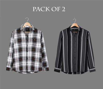 PROBIZ Men Checkered Casual Multicolor Shirt(Pack of 2)