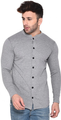 GEUM Men Self Design Casual Grey Shirt