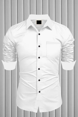 MUMIN Men Self Design Formal White Shirt