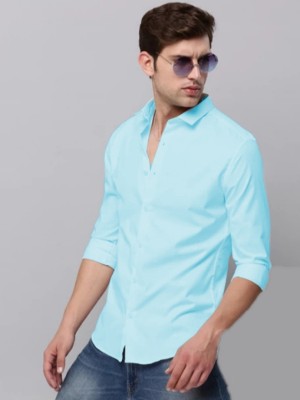 Indi Hemp Men Solid Casual Light Blue Shirt