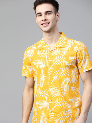 HERE&NOW Men Floral Print Casual Yellow Shirt