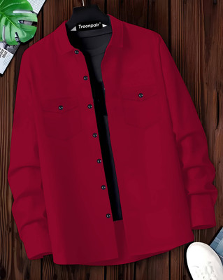 Troonpair Men Solid Casual Maroon Shirt
