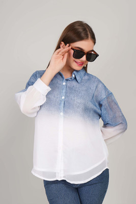 Gul West Women Solid Casual Blue, White Shirt