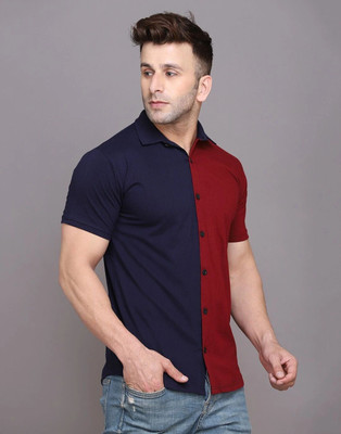 tfurnish Men Solid Casual Dark Blue, Maroon Shirt