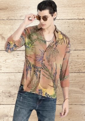 SIVAYFASHION Men Printed Casual Yellow Shirt