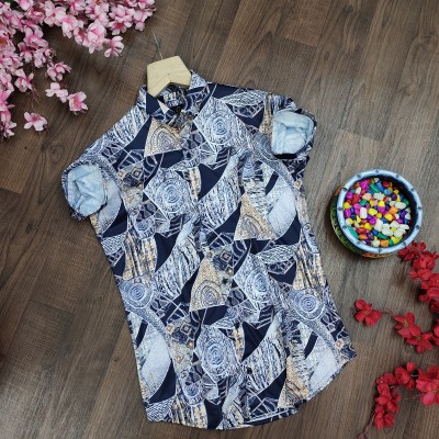 SEVENTEENSTITCH Men Printed Casual Light Blue Shirt