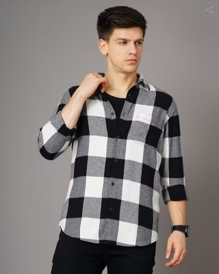 Ziyan tex Men Checkered Casual Black Shirt