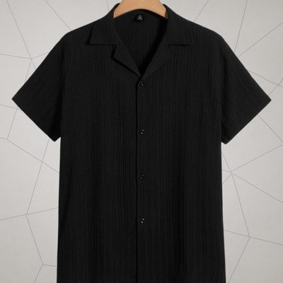 SHIRTWALA Men Self Design Casual Black Shirt