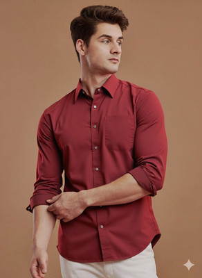 NEW-18 Men Solid Casual Red Shirt