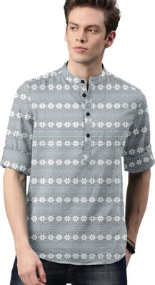 Vedamenterprise Men Printed Casual Grey Shirt