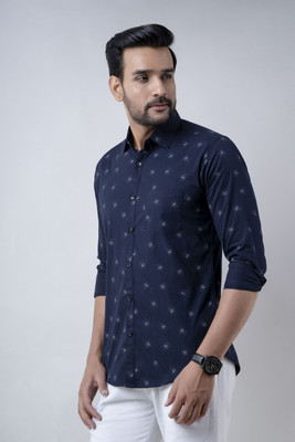 Vcom Men Printed Casual Dark Blue, Grey Shirt