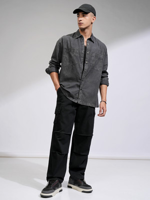 HIGHLANDER Men Self Design Casual Black Shirt