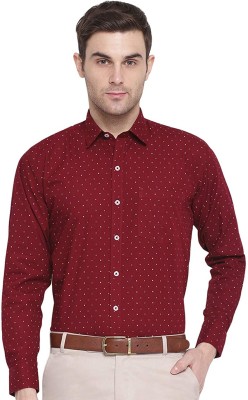 ZAKOD Men Polka Print Casual Maroon, White Shirt