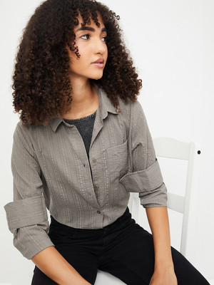 MAX Women Printed Casual Grey Shirt