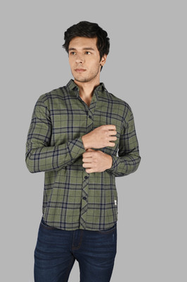 Tim Paris Men Checkered Casual Green, Dark Blue Shirt