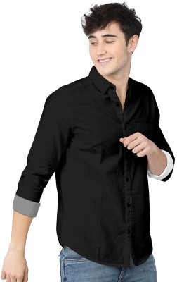 LYZOO FASHION Men Solid Casual Black Shirt