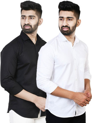 Kalawatia fashion Men Solid Party Black, White Shirt(Pack of 2)