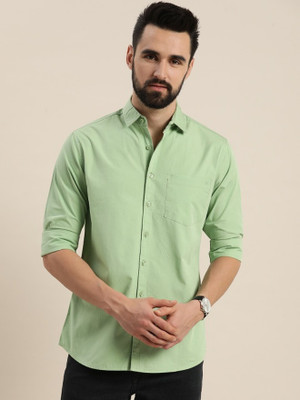 Rajkuwer Men Solid Casual Green Shirt