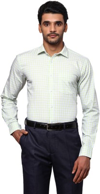 PARK AVENUE Men Checkered Formal Green Shirt